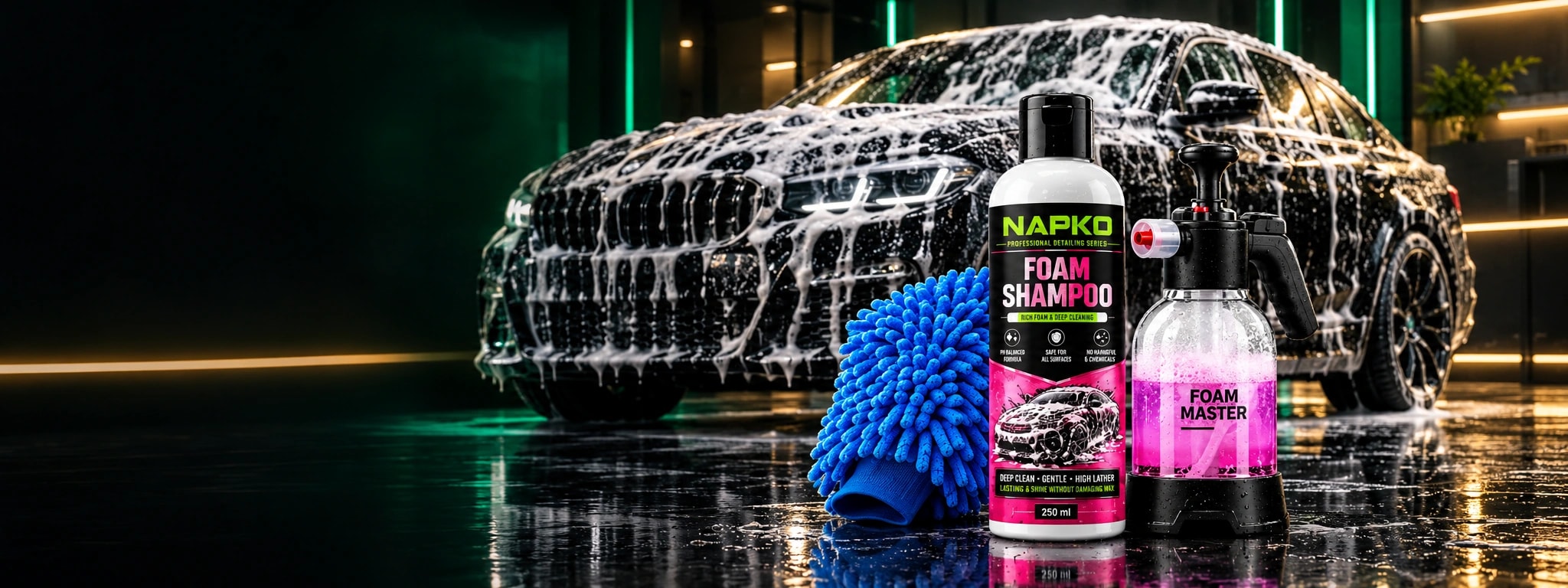 NAPKO car wash kit with foam shampoo for home car washing in India